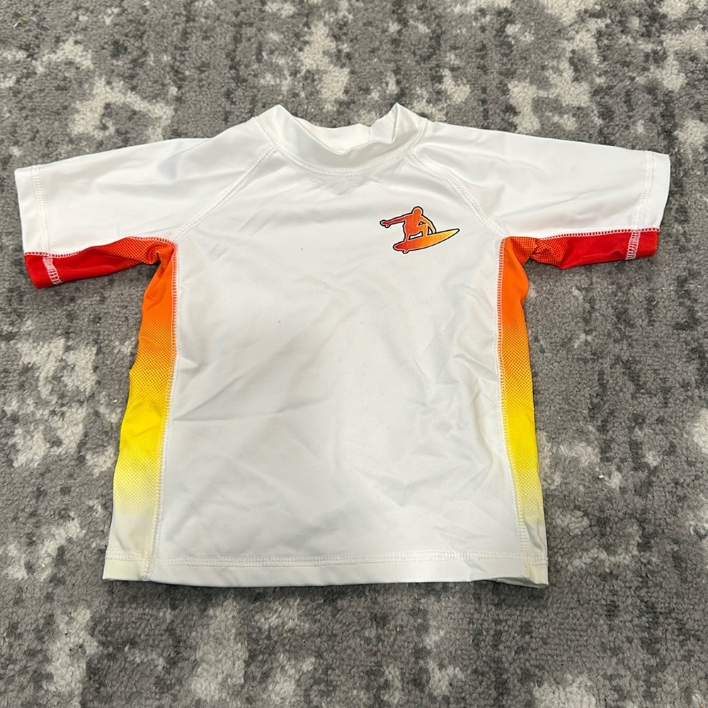 koala Kids boys size 24 months white, red and yellow short sleeve rash guard